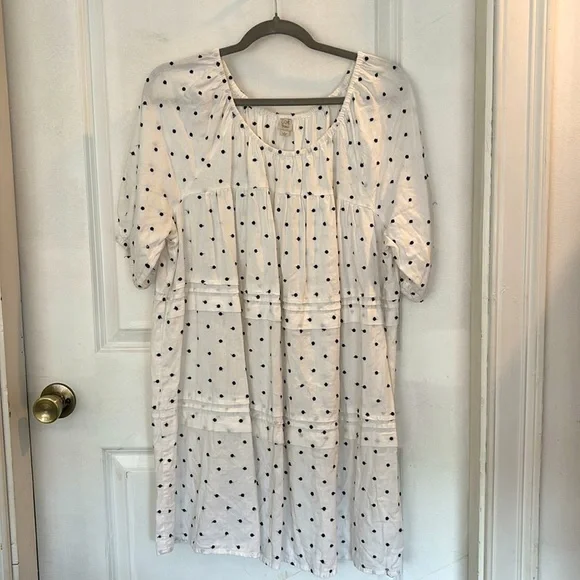 Loft black and white Polka dot dress sz large/tiered mini - Picture 1 of 4